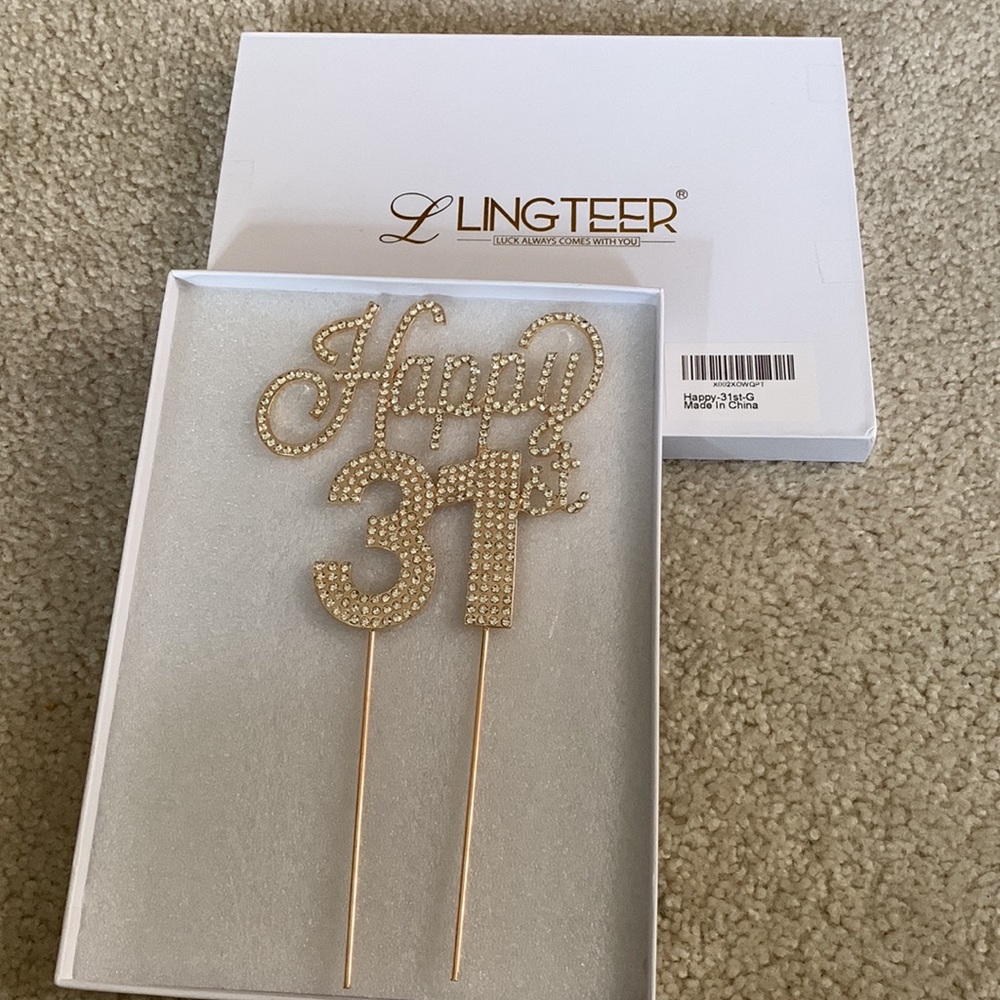 Happy 31st Birthday Gold Rhinestone Cake Topper By Lingteer BrandNew In The Box